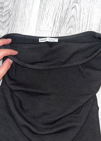 Bershka Siyah Drapeli Straplez Midi Büstiyer