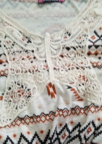 Nakışlı Bohem Uzun Kollu Beyaz Elbise - Görsel 3