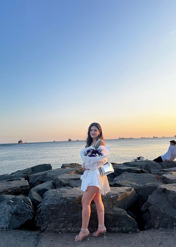 Beyaz Midi Mezuniyet Elbisesi - Görsel 3