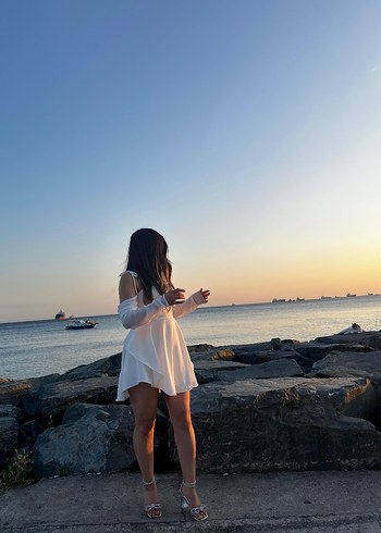 Beyaz Midi Mezuniyet Elbisesi - Görsel 5