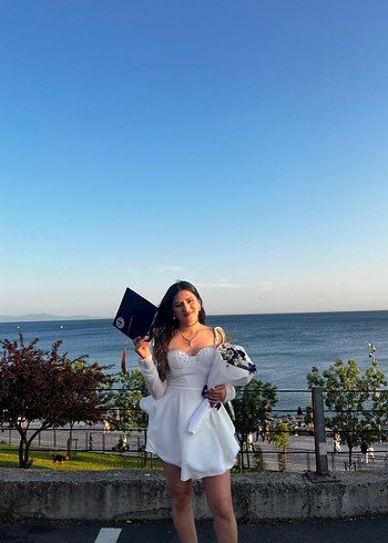 Beyaz Midi Mezuniyet Elbisesi - Görsel 4