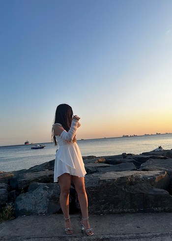 Beyaz Midi Mezuniyet Elbisesi - Görsel 2