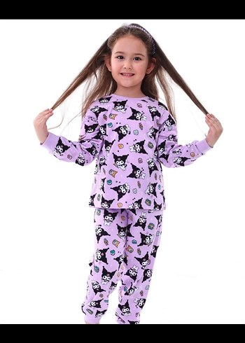 4 Yaş Beden Kız Çocuk Kuromi Uzun Kollu Pijama Takımı