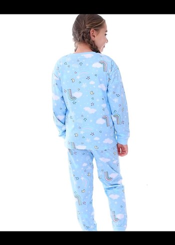Diğer Kız Çocuk Mavi Bulut Desenli Pijama 100% Pamuk