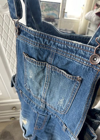 Kadın Lacivert Denim Kısa Salopet - Görsel 2