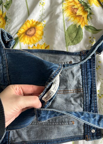 Kadın Lacivert Denim Kısa Salopet - Görsel 3