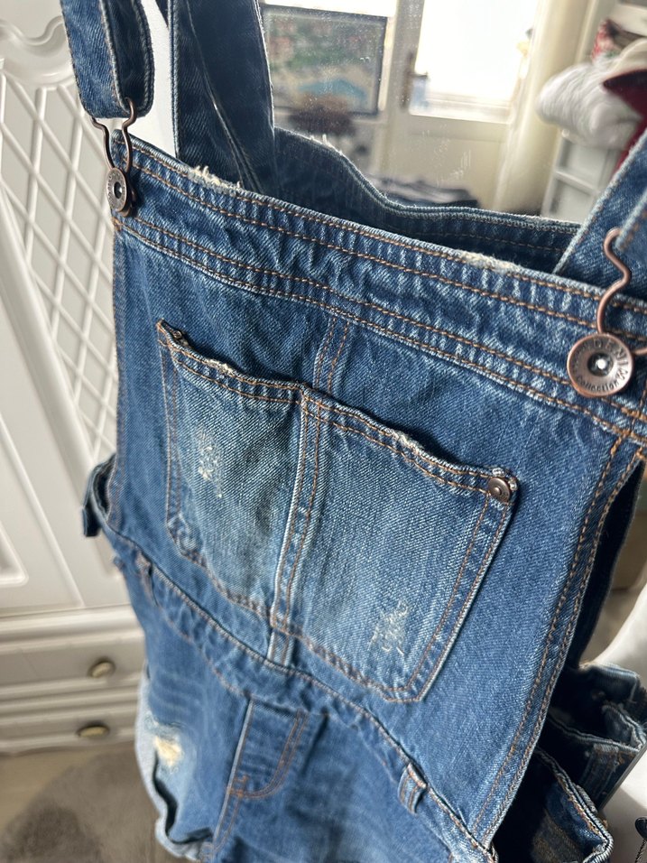 Kadın Lacivert Denim Kısa Salopet - Görsel 2