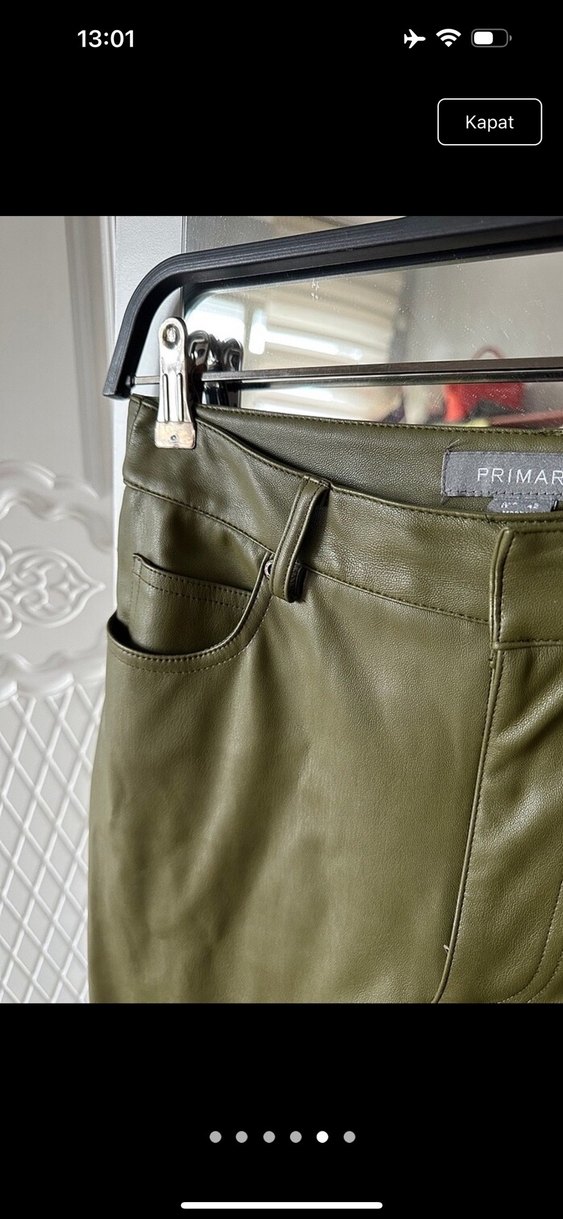 Kadın Parlak Haki Deri Midi Şort - Görsel 3