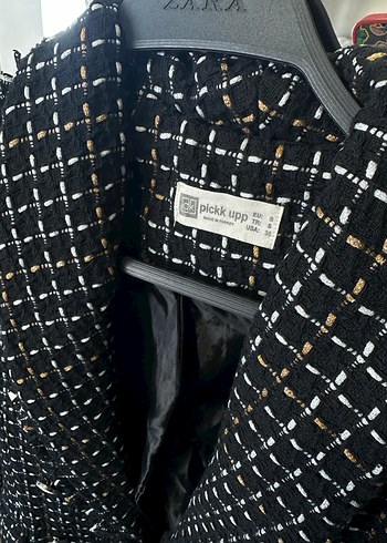 Düğmeli Siyah Desenli Midi Blazer - Görsel 2