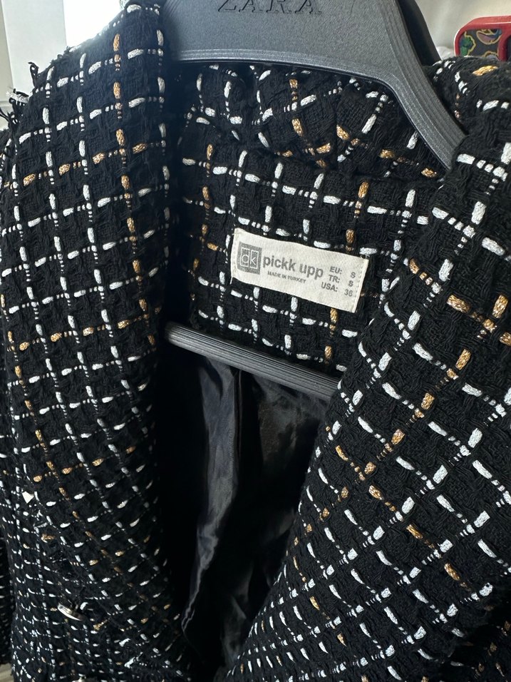 Düğmeli Siyah Desenli Midi Blazer - Görsel 2