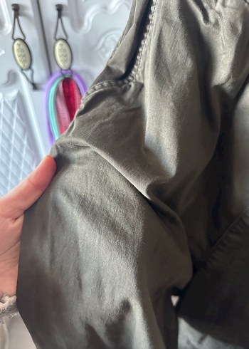 Haki Keten Bol Kesim  Kadın Pantolon - Görsel 3