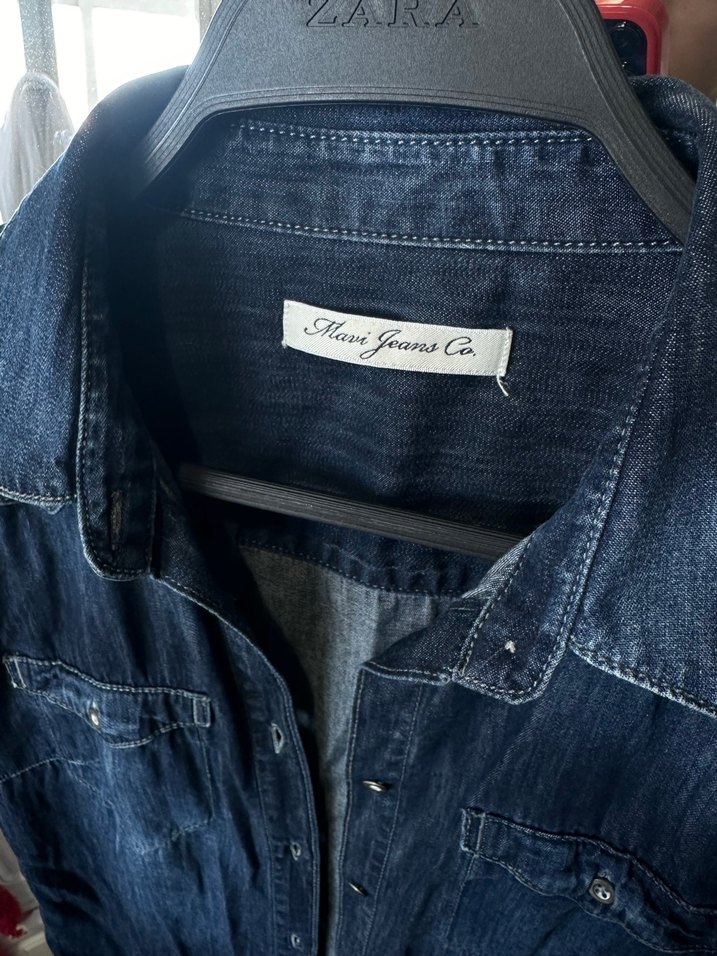 Düğmeli Lacivert Denim elbise - Görsel 2