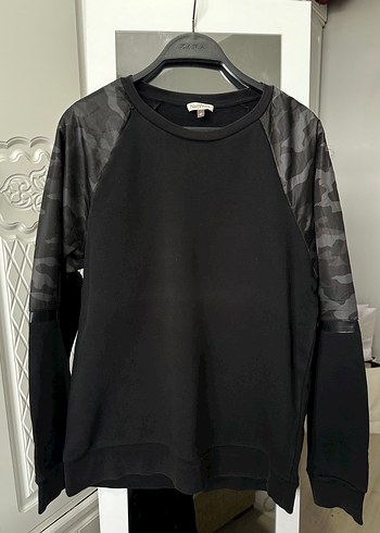 Network Siyah Gri Kamuflaj Detayli Rahat Sweatshirt