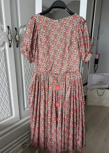 American Vintage Retro Geometrik Desenli Kirmizi Elbise