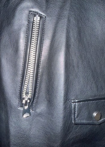 Kadın Siyah Deri Biker Ceket - Görsel 4