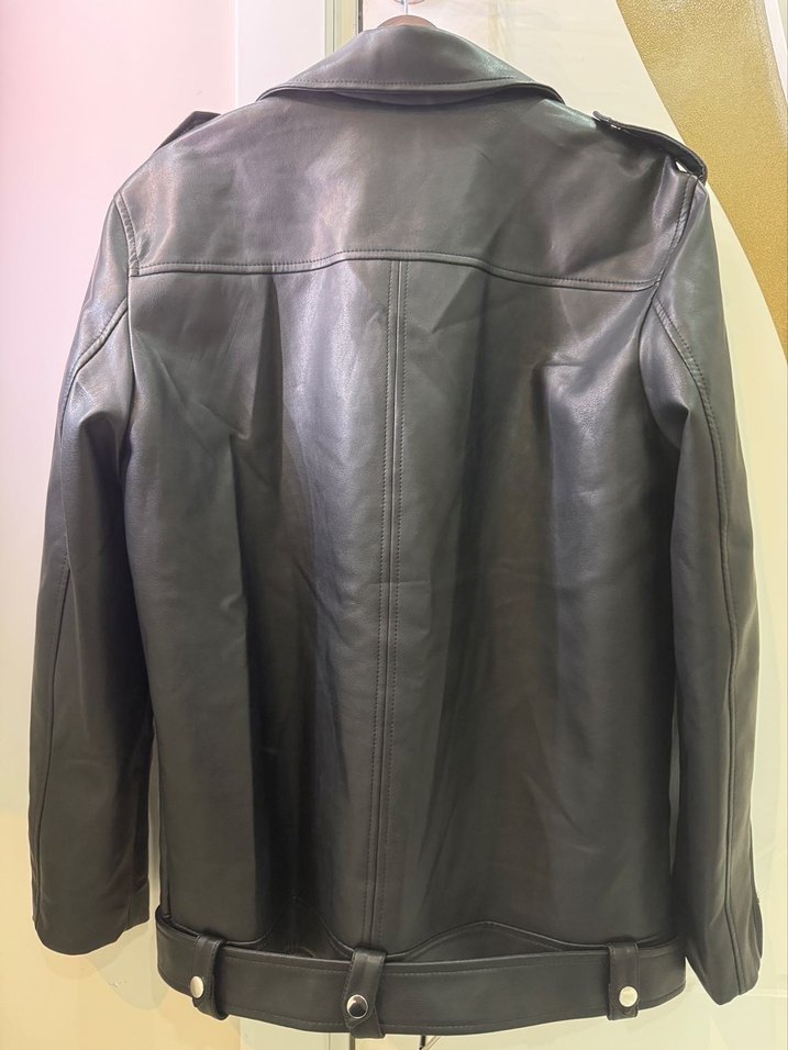 Kadın Siyah Deri Biker Ceket - Görsel 2