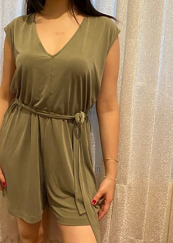 Mango Kadın V Yaka Kısa Tulum, Kemerli, Salaş Kesim - Görsel 2