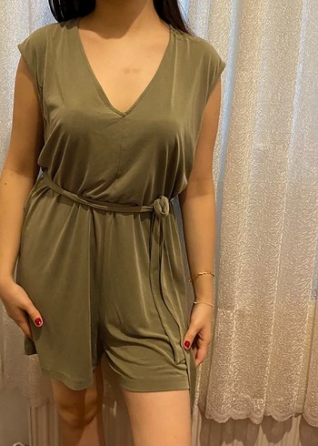 Mango Kadın V Yaka Kısa Tulum, Kemerli, Salaş Kesim - Görsel 5