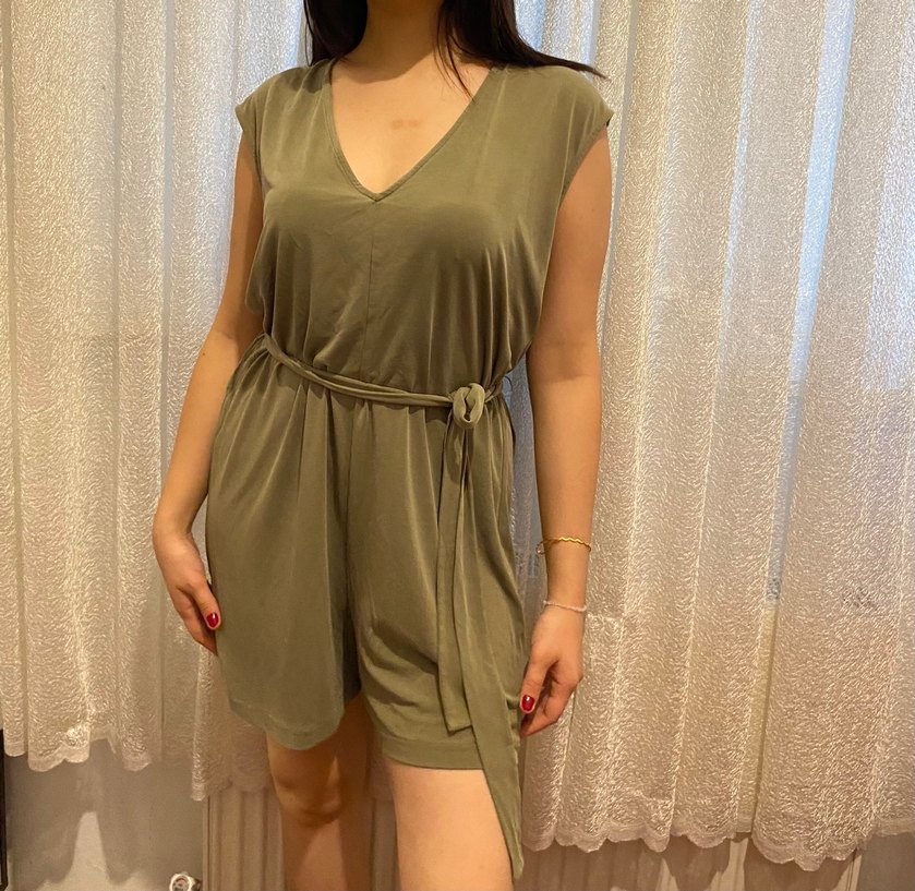 Mango Kadın V Yaka Kısa Tulum, Kemerli, Salaş Kesim - Görsel 3