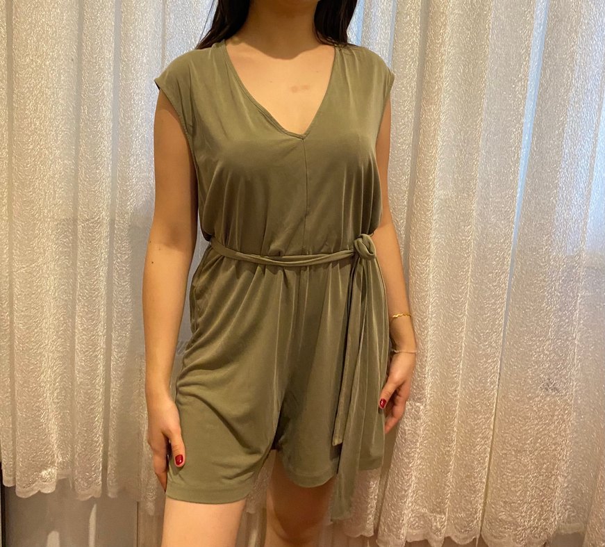 Mango Kadın V Yaka Kısa Tulum, Kemerli, Salaş Kesim - Görsel 4