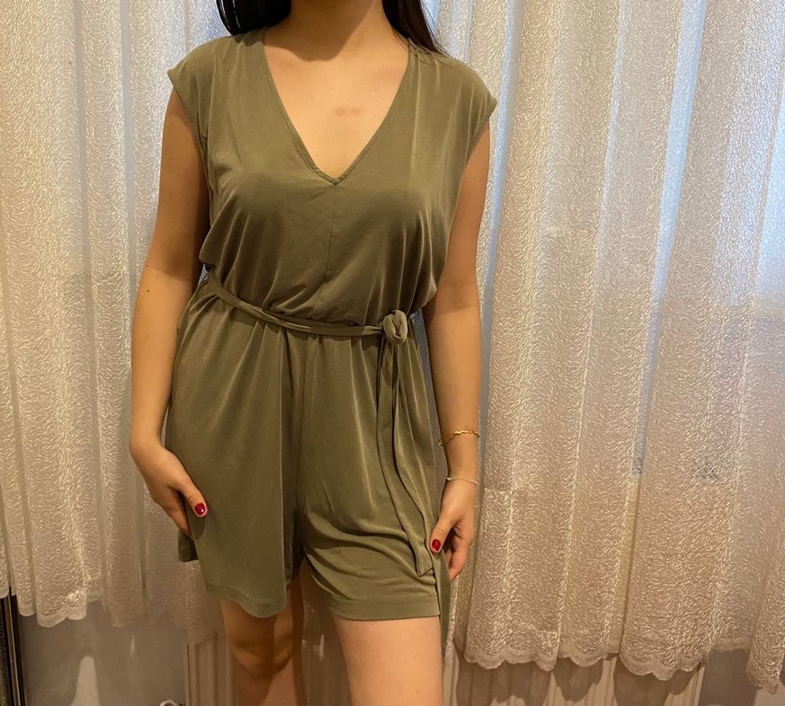 Mango Kadın V Yaka Kısa Tulum, Kemerli, Salaş Kesim - Görsel 5