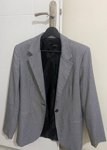 Gri Kareli Düğmeli Kadın Blazer Ceket