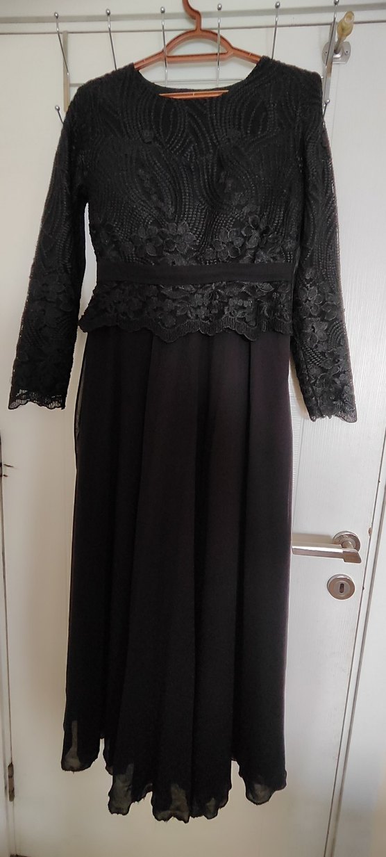 Uzun Kollu Siyah şik  Abiye Elbise düğünde veya günlük giyileblr - Görsel 3