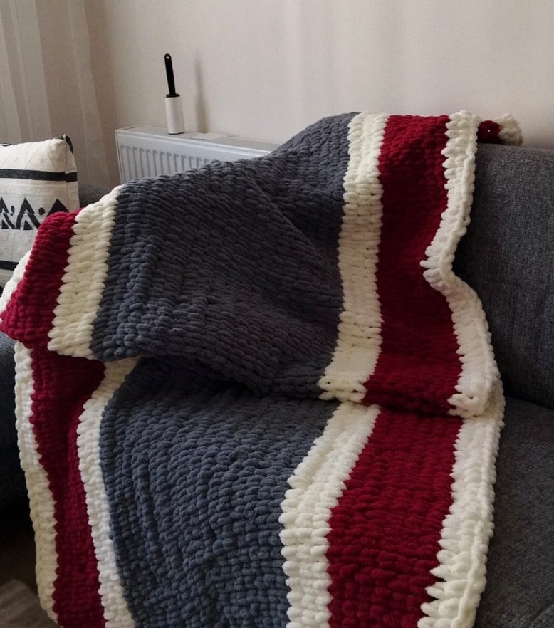 Beyaz ve Kahverengi Örgü tek kişilik Battaniye - Görsel 2