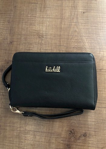 Siyah Deri Fermuarlı Kadın Clutch Cüzdan