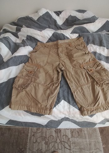 Bej Keten Kemerli Erkek Kargo Şort - Görsel 9