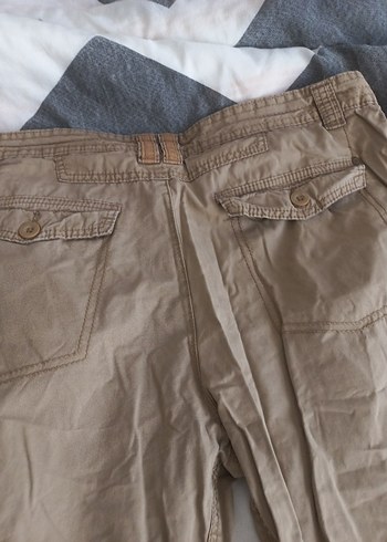 Bej Keten Kemerli Erkek Kargo Şort - Görsel 5