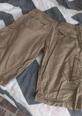 Bej Keten Kemerli Erkek Kargo Şort - Görsel 6