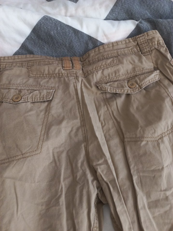 Bej Keten Kemerli Erkek Kargo Şort - Görsel 5