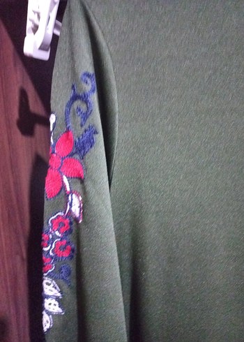 Nakışlı Kemerli Haki Uzun Elbise - Görsel 5