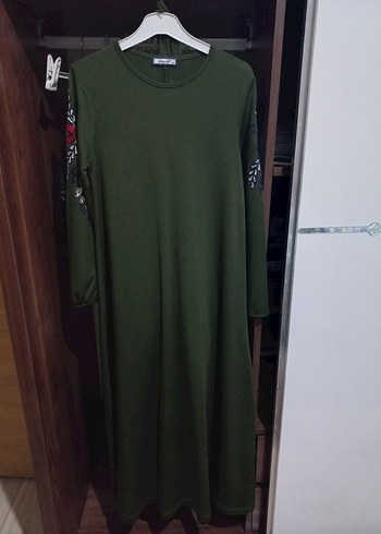 Nakışlı Kemerli Haki Uzun Elbise - Görsel 10