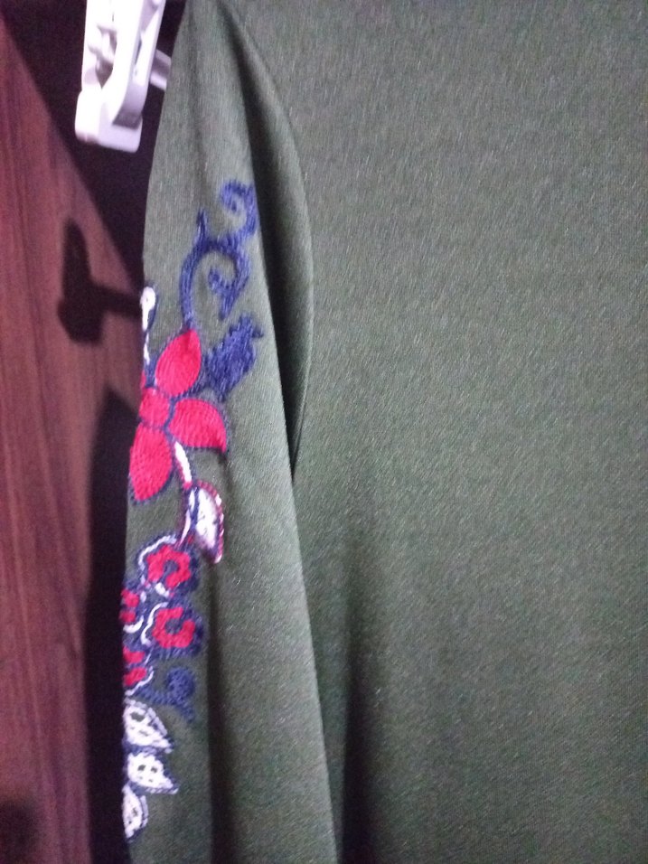 Nakışlı Kemerli Haki Uzun Elbise - Görsel 5