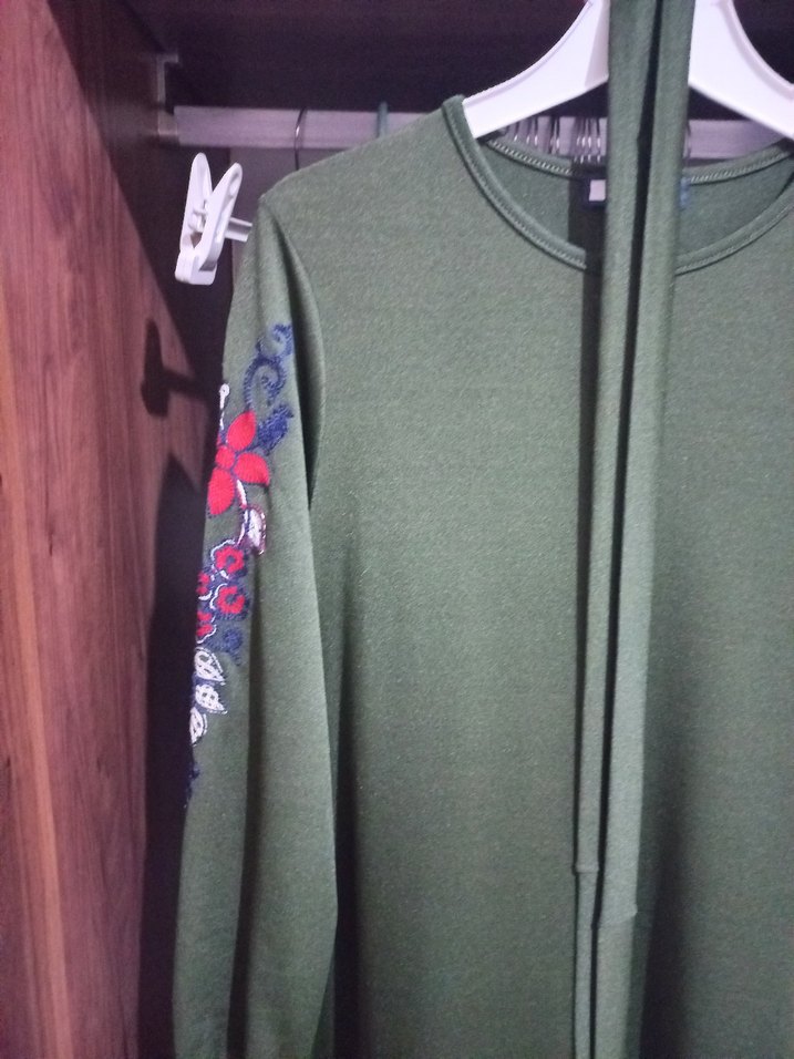 Nakışlı Kemerli Haki Uzun Elbise - Görsel 4