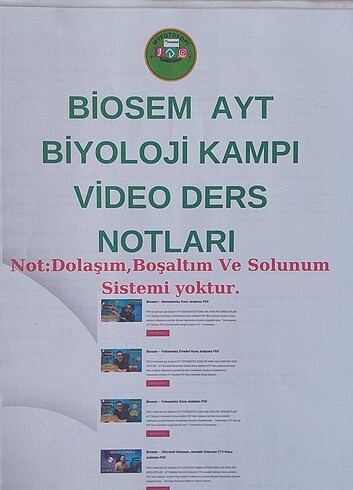 Biosem Ayt Biyoloji Video Ders Notları