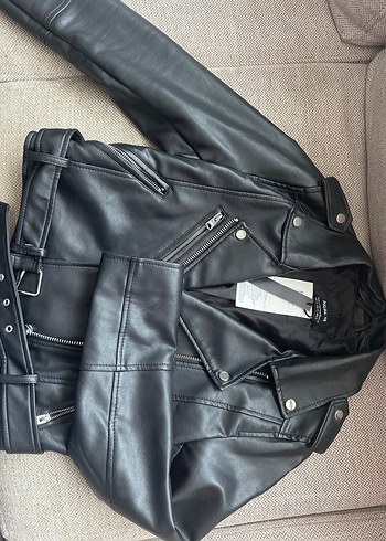 m Beden Kadın Siyah Deri Biker Ceket