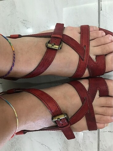 Nursace 38 numara bordo gerçek deri sandalet