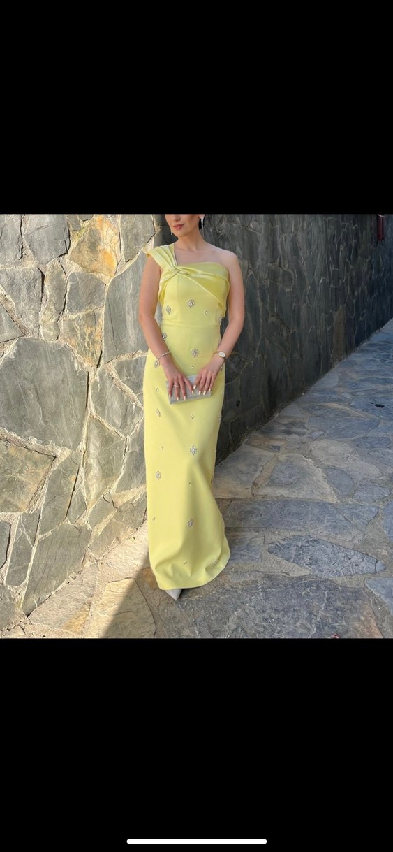 Sarı Drapeli Straplez Uzun Abiye Elbise - Görsel 3