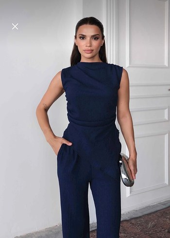 Lacivert asimetrik Kolsuz alt üst ikili takım - Görsel 2