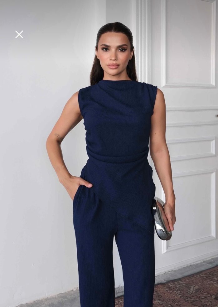 Lacivert asimetrik Kolsuz alt üst ikili takım - Görsel 2