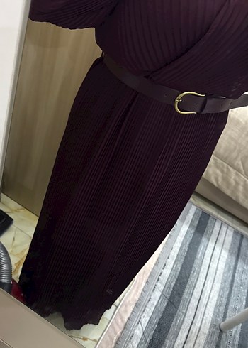 Uzun Kollu bordo Midi Elbise - Görsel 6