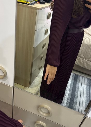 Uzun Kollu bordo Midi Elbise - Görsel 5