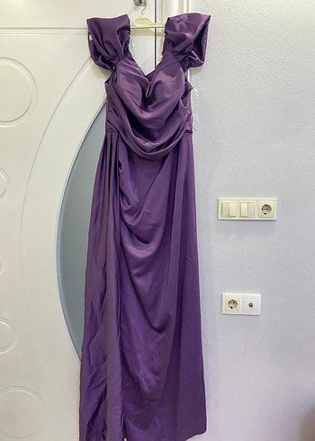 Mor Drapeli Uzun Abiye Elbise - Görsel 3