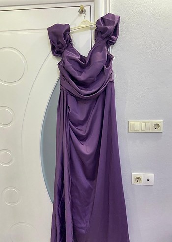 Mor Drapeli Uzun Abiye Elbise - Görsel 2