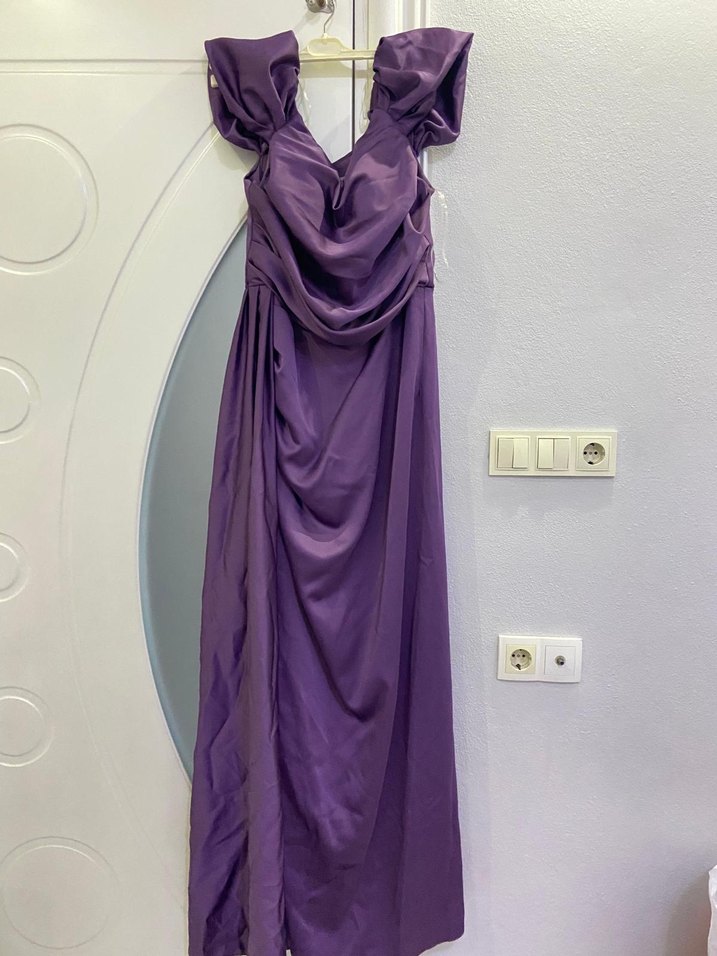 Mor Drapeli Uzun Abiye Elbise - Görsel 3