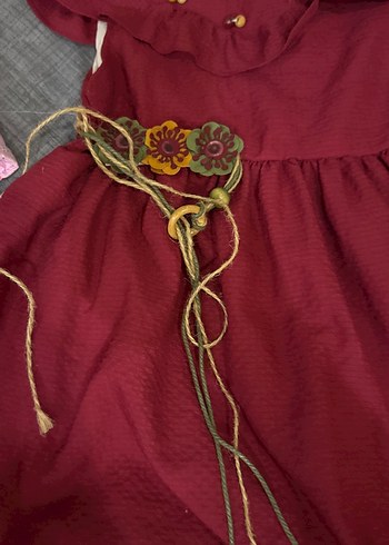Bordo Nakışlı Kız Çocuk Elbise - Görsel 3