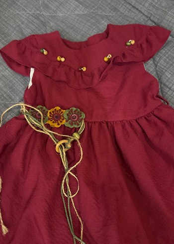 Bordo Nakışlı Kız Çocuk Elbise - Görsel 4